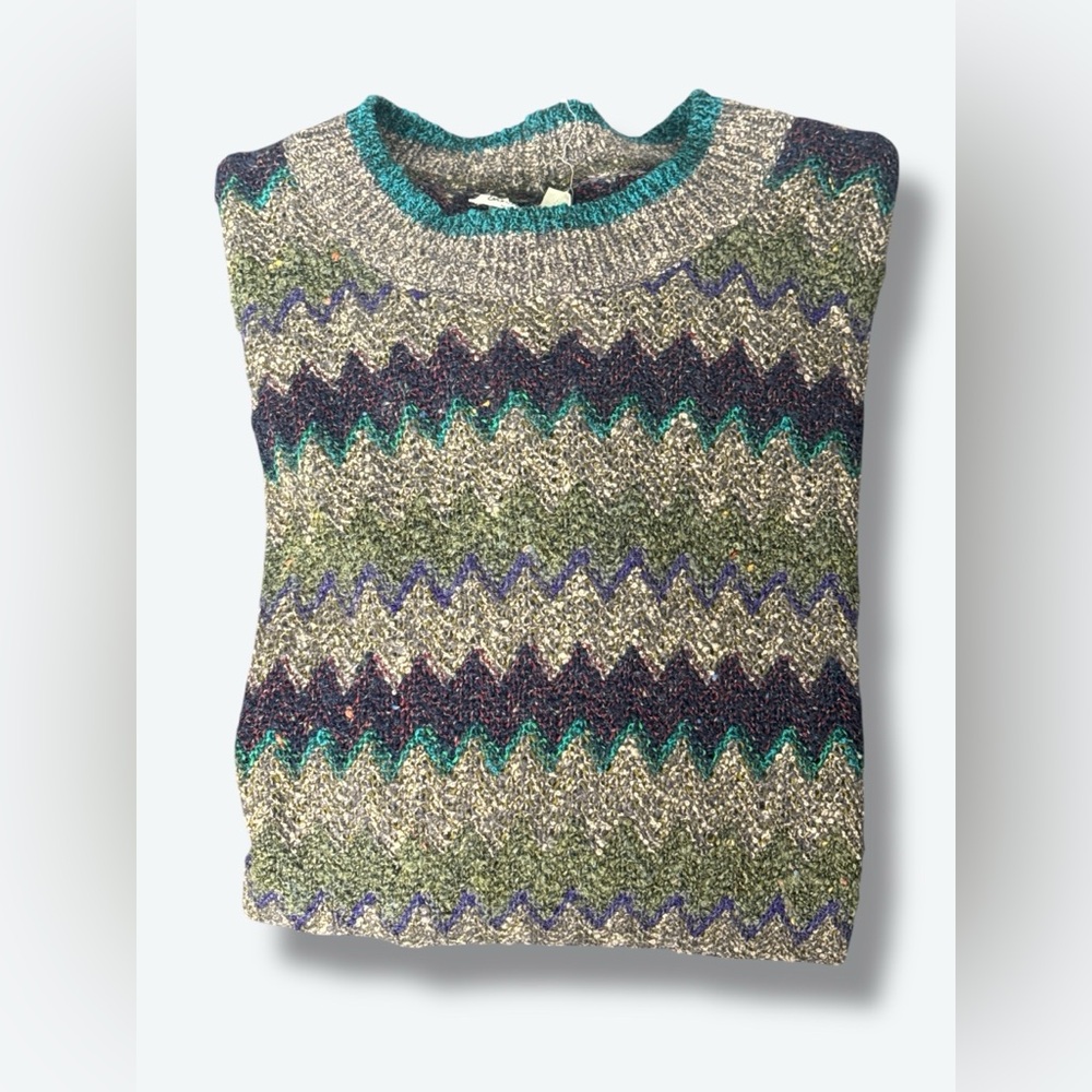 1980s Missoni Zig Zag Print Crew Neck Sweater